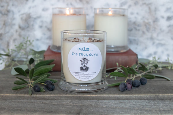 Calm the F@ck down 12 ounce candle Snarky wolf
