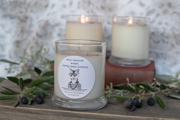 Well behaved women rarely make history  12 ounce candle Sassy fox